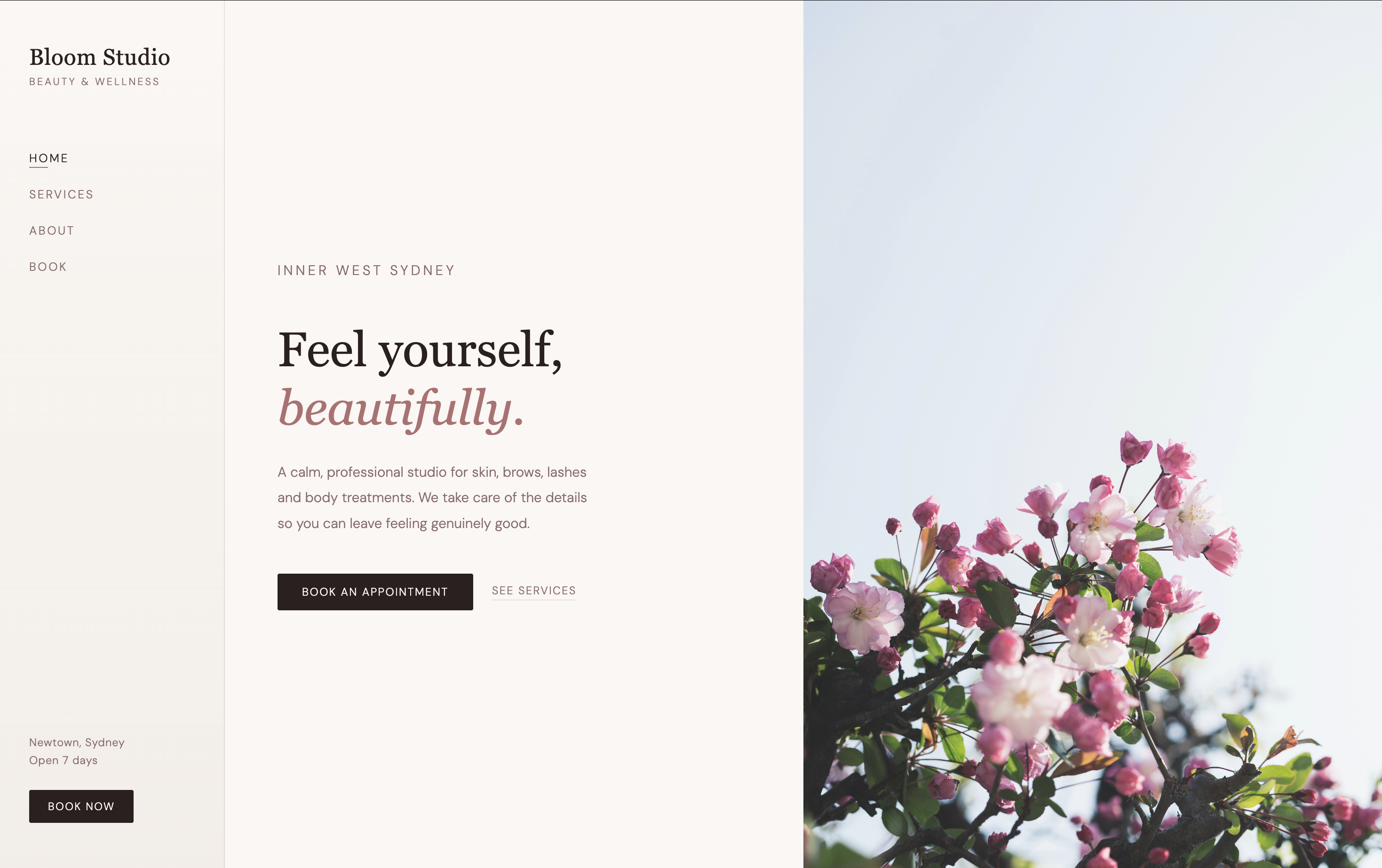 Bloom Studio — custom website demo for a Sydney beauty salon