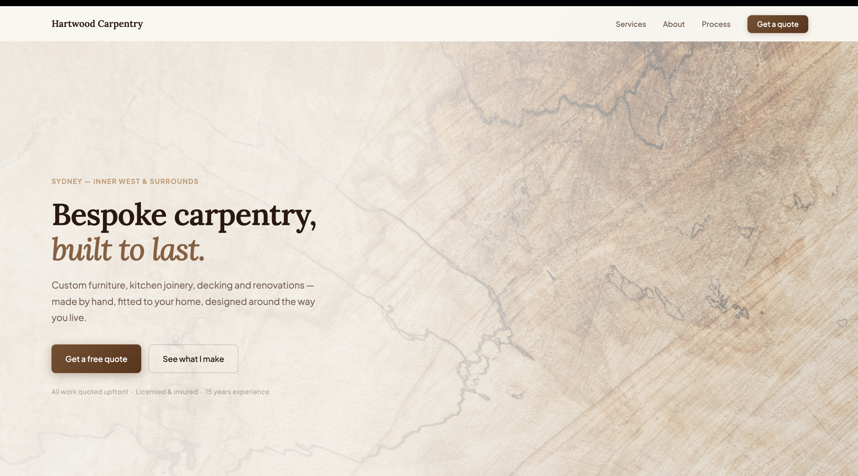 Hartwood Carpentry — custom website demo for a Sydney carpenter